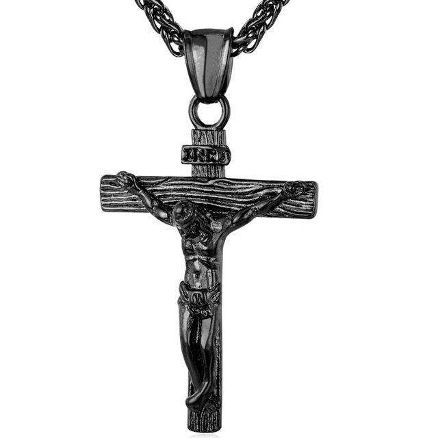 Hip Hop Fresh Jewelry hip hop jewelry Black Gun Plated Crucifix Pendant Necklace