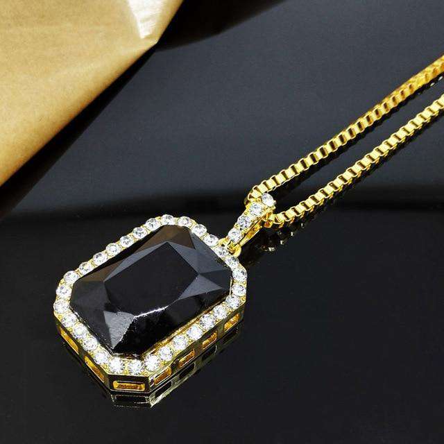 Hip Hop Fresh Jewelry hip hop jewelry black S Square Gemstone Pendant Chain
