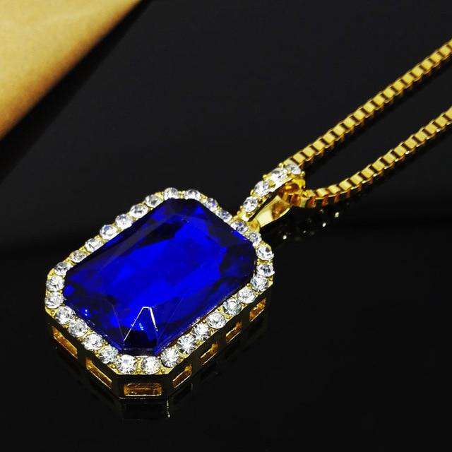 Hip Hop Fresh Jewelry hip hop jewelry blue L Square Gemstone Pendant Chain