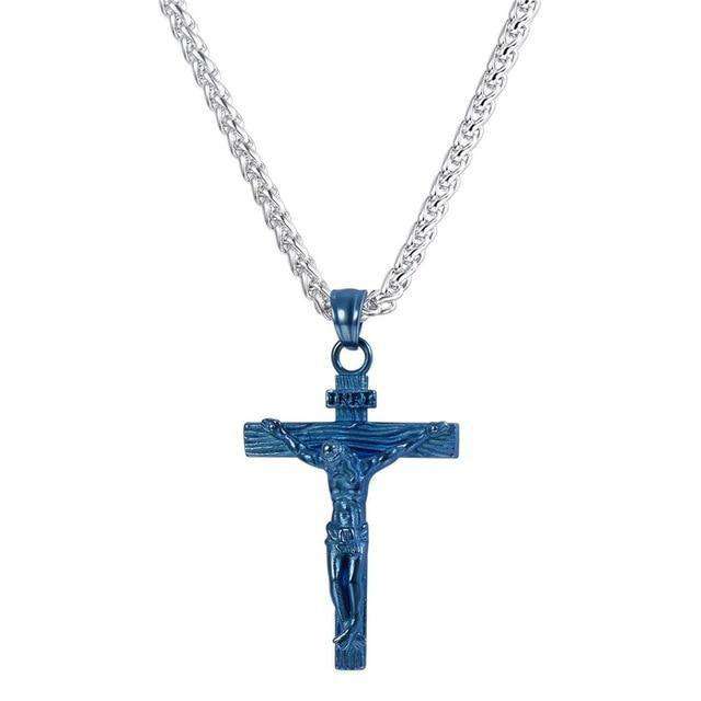 Hip Hop Fresh Jewelry hip hop jewelry Blue Zinc Plated Crucifix Pendant Necklace