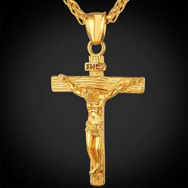 Hip Hop Fresh Jewelry hip hop jewelry Gold-color Crucifix Pendant Necklace