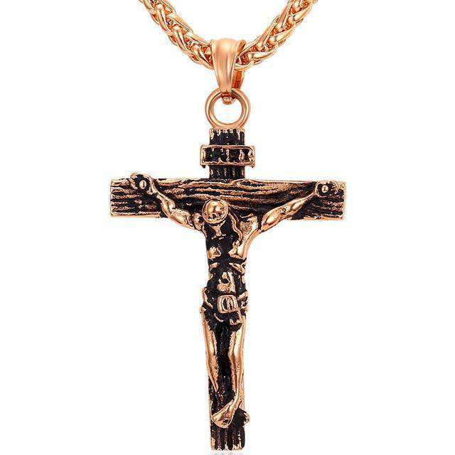 Hip Hop Fresh Jewelry hip hop jewelry Rose Gold Color Crucifix Pendant Necklace