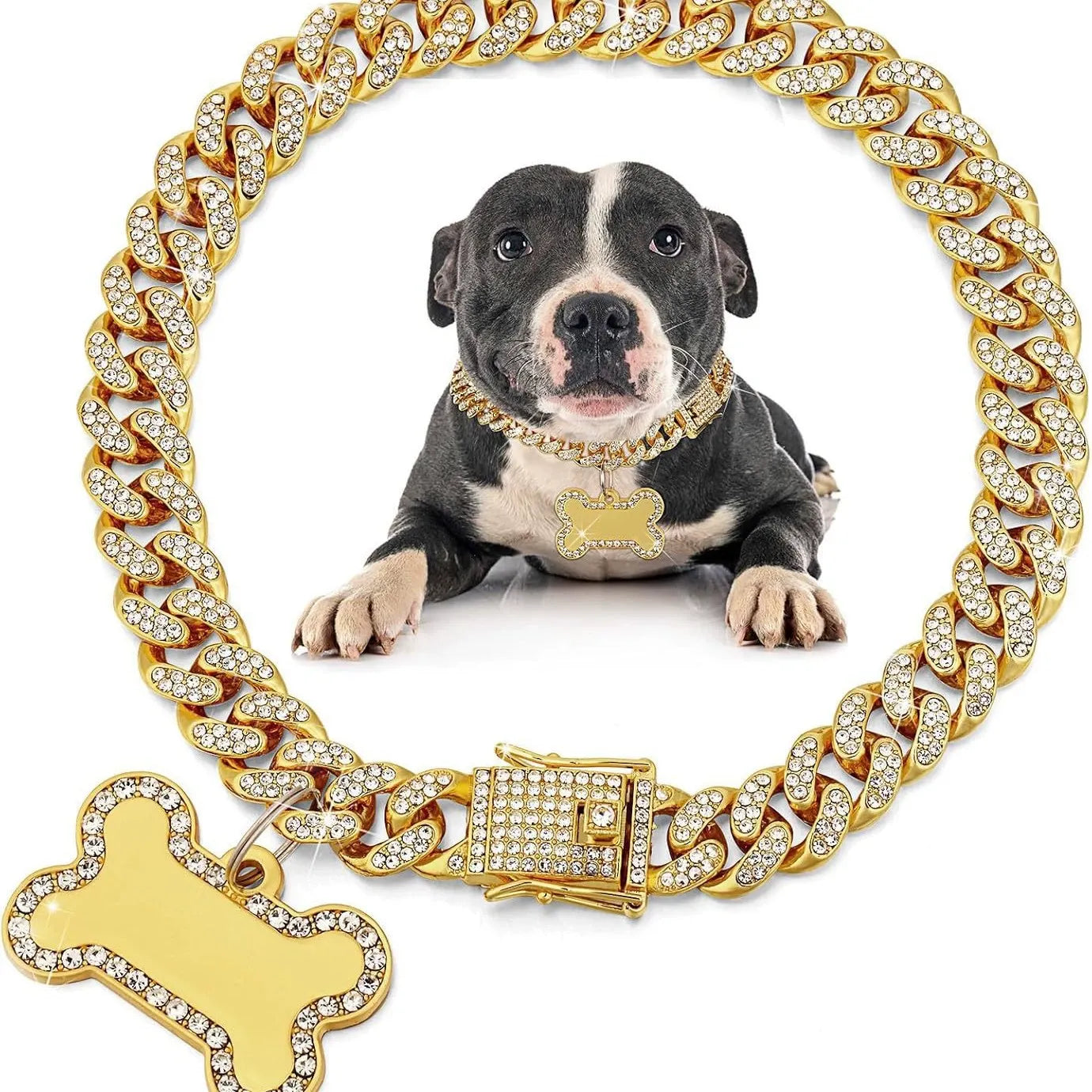 Custom Name Gold Bone Pendant Dog Chain