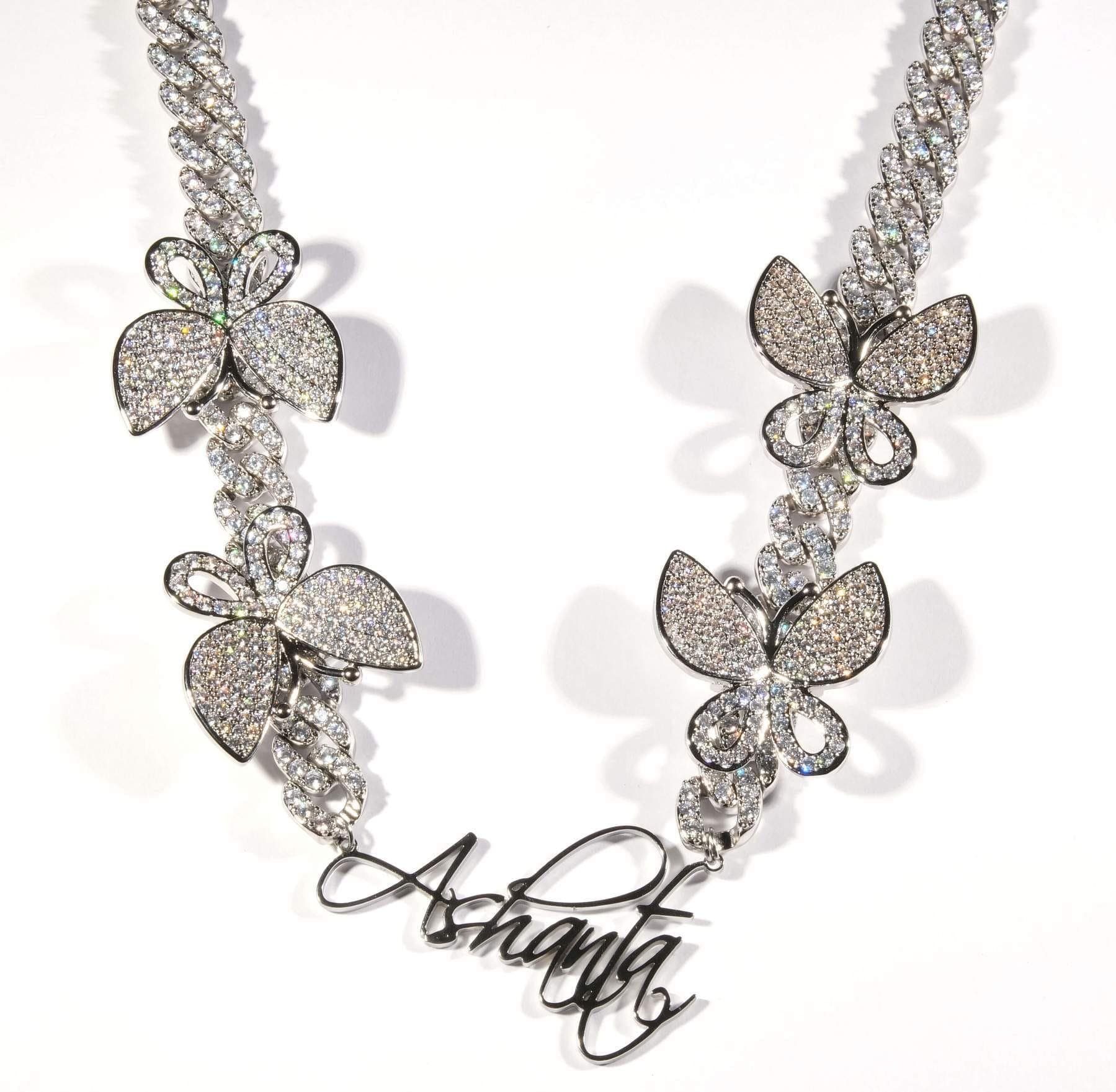 Jewelhery hip hop jewelry 14" / Silver Jewelhery Customized Butterfly Bae Necklace