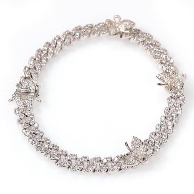 Jewelhery hip hop jewelry bracelet white butterfly / 6inch Cuban Link Butterfly Bracelet
