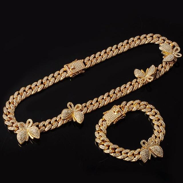 Jewelhery hip hop jewelry Gold / 18" 18k Gold Miami Butterfly Cuban Chain + Free Butterfly Cuban Bracelet