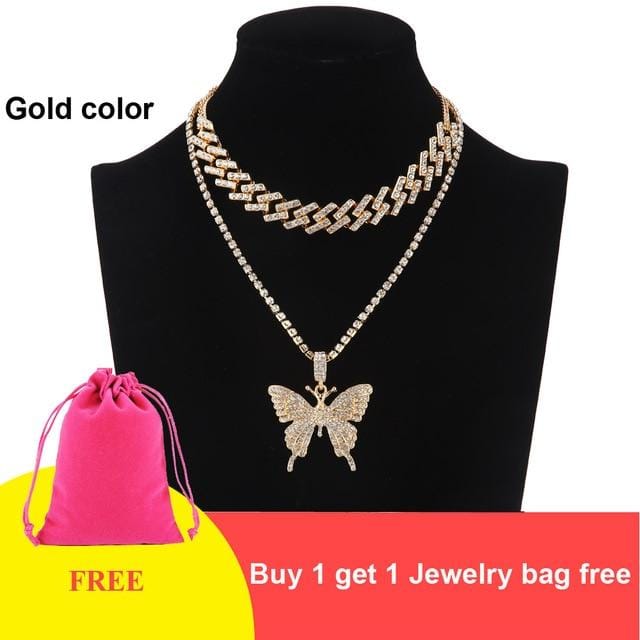 Jewelhery hip hop jewelry Gold 2 Sahara Cuban Butterfly Set