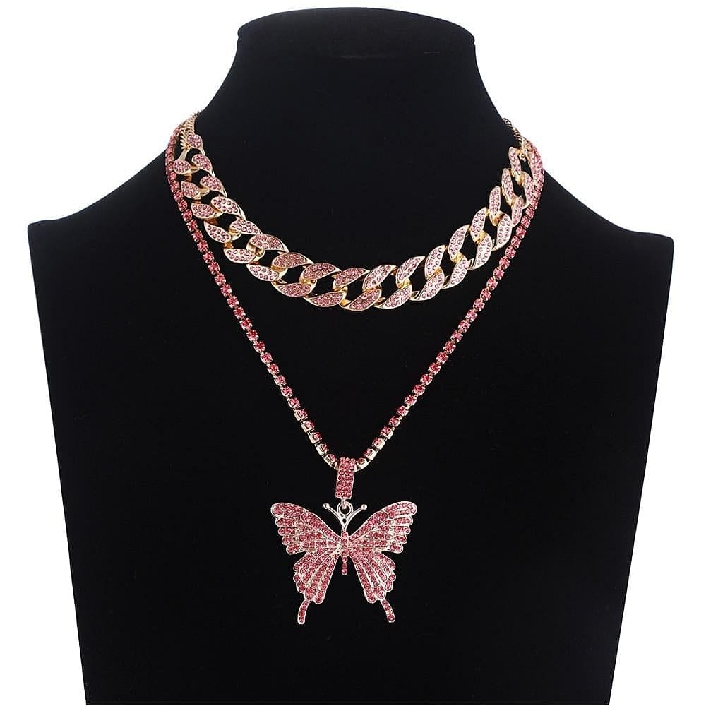 Jewelhery hip hop jewelry Pink Sahara Cuban Butterfly Set