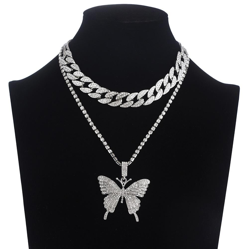 Jewelhery hip hop jewelry Silver Sahara Cuban Butterfly Set