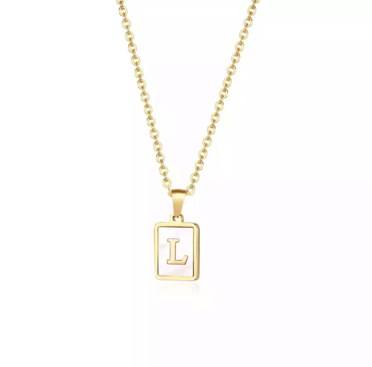 Mother Of Pearl Initial Card Necklace