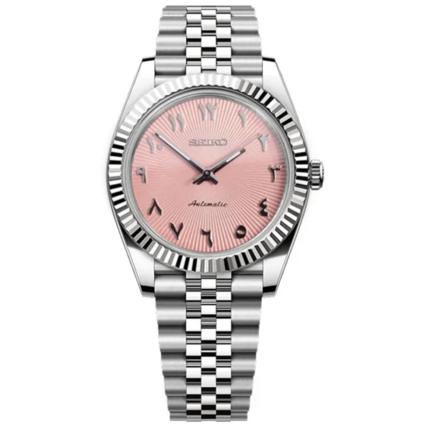 Seiko Mod Ladies Datejust Pink Arabic Textured Watch Wristwatch