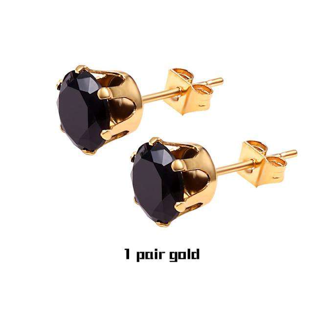 VVS Jewelry hip hop jewelry 1 Pair Black Gold Small Iced Crystal Stainless Steel Stud Earrings