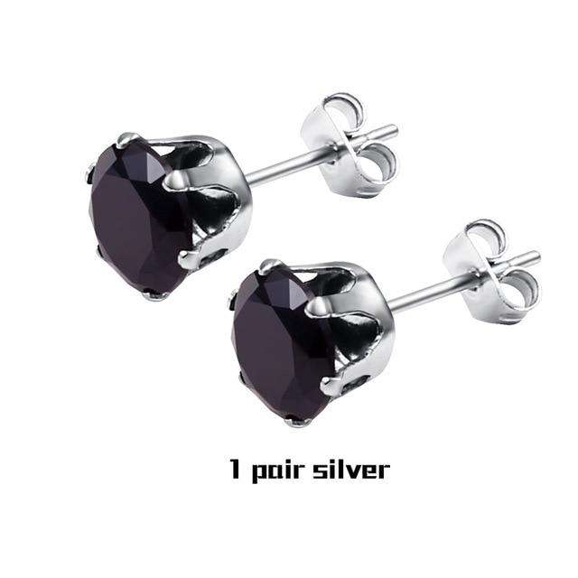 VVS Jewelry hip hop jewelry 1 Pair Black Silver Small Iced Crystal Stainless Steel Stud Earrings