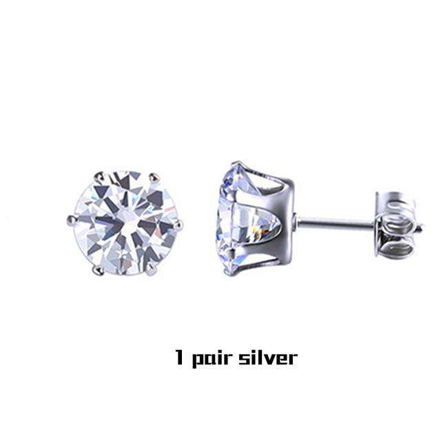VVS Jewelry hip hop jewelry 1 Pair Silver Small Iced Crystal Stainless Steel Stud Earrings