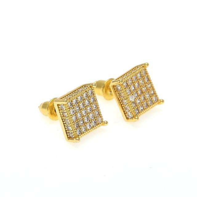 VVS Jewelry hip hop jewelry 10mm Gold Thin Square Bling Geometric Stud Earrings
