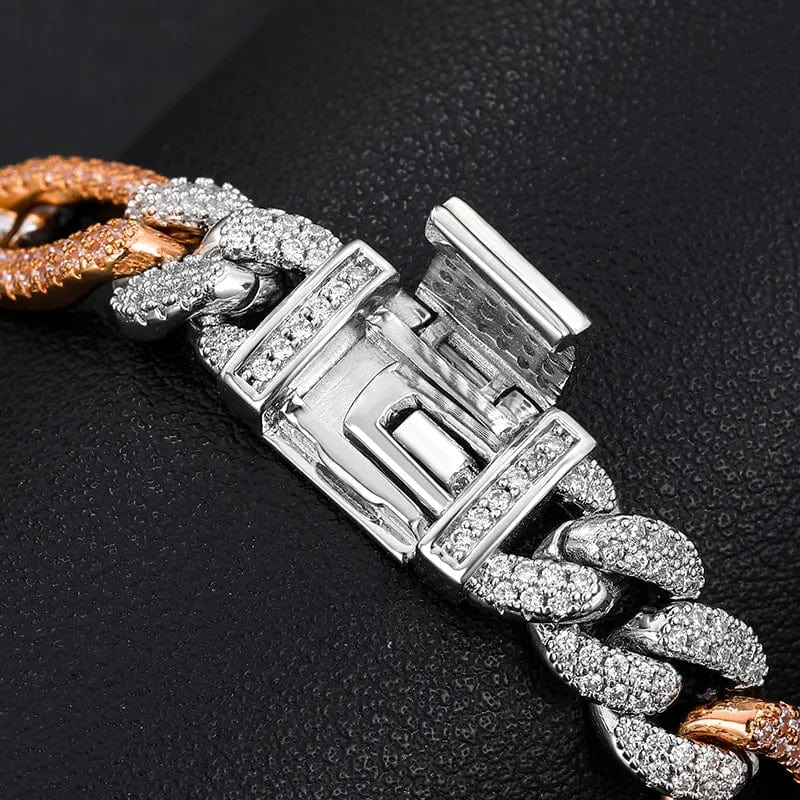 VVS Jewelry hip hop jewelry 10mm S925 VVS Moissanite Two-tone Cuban Link Bracelet