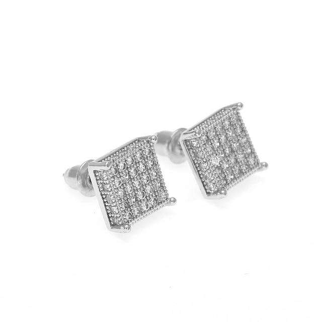 VVS Jewelry hip hop jewelry 10mm Silver Thin Square Bling Geometric Stud Earrings