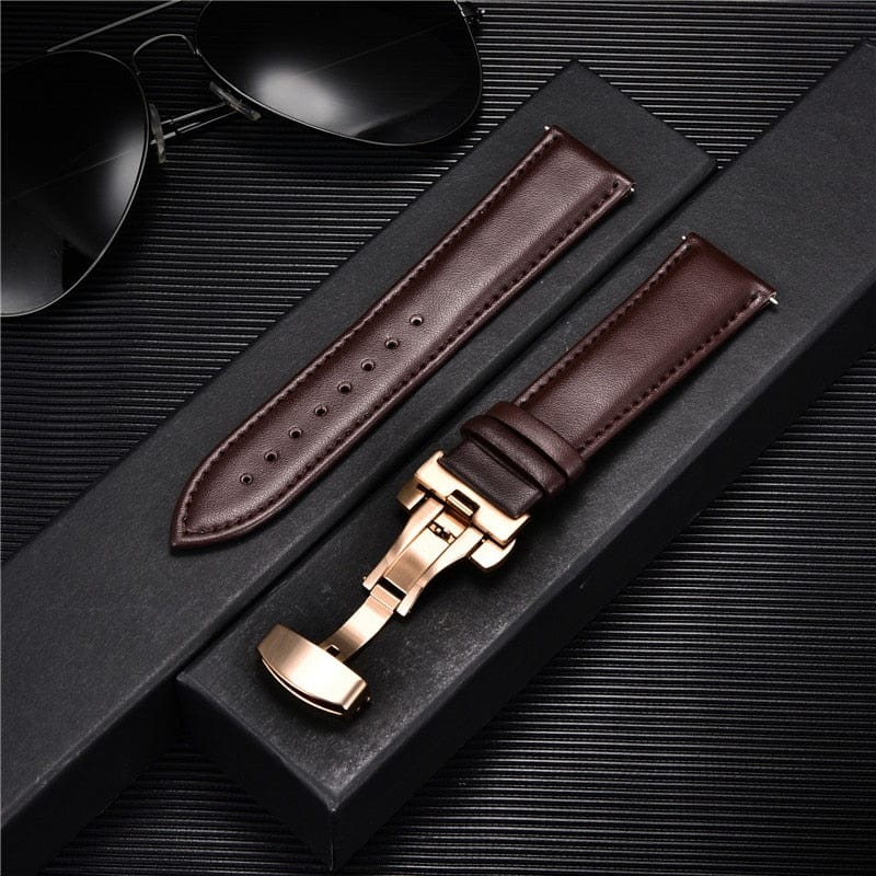 VVS Jewelry hip hop jewelry 11 / 18mm Smooth Calfskin Leather Watchstrap