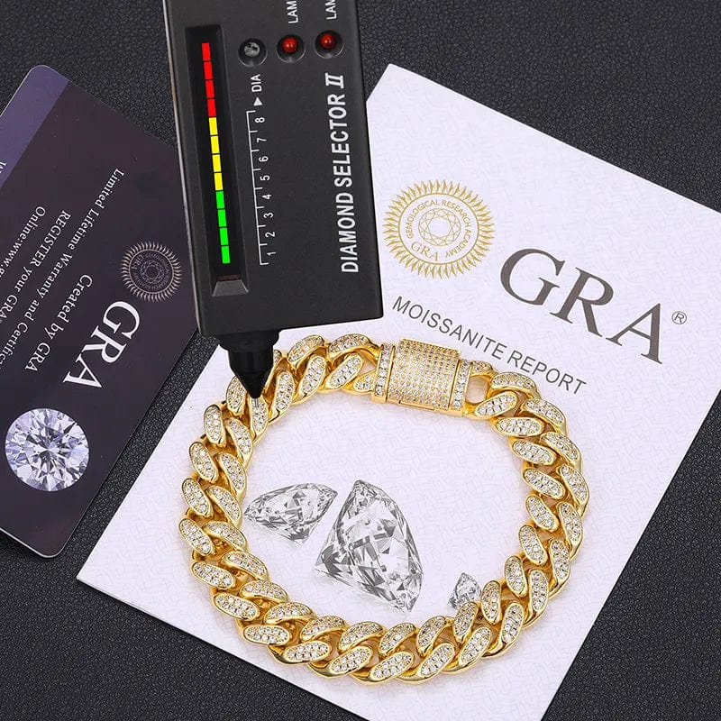 VVS Jewelry hip hop jewelry 12mm 925 Sterling Silver VVS Moissanite Cuban Bracelet