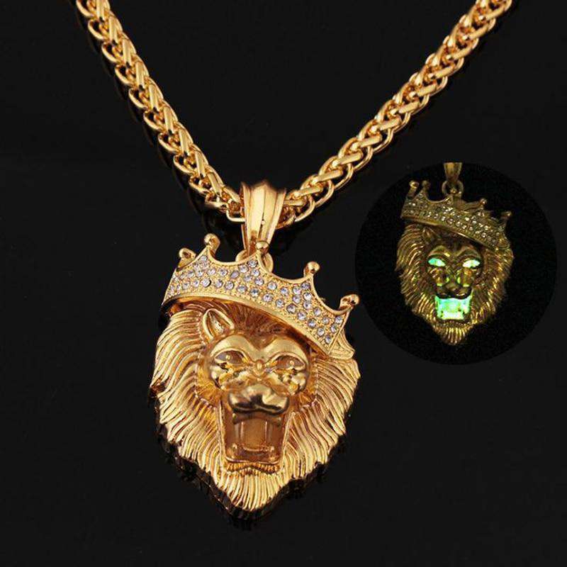 VVS Jewelry hip hop jewelry 14k Gold Plated Fluorescent Lion Head Pendant Necklace