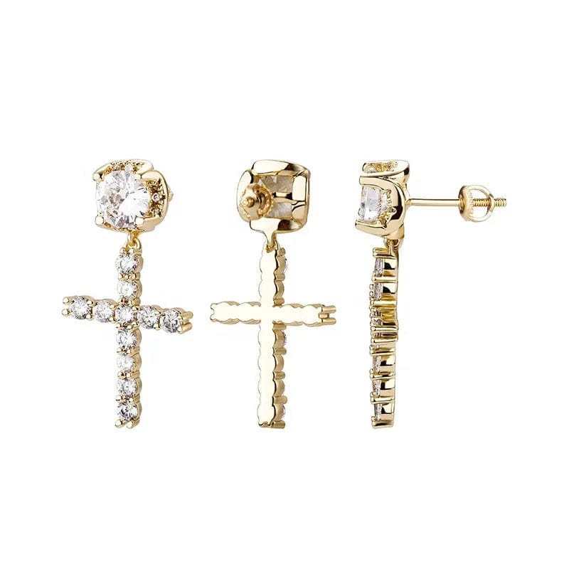 VVS Jewelry hip hop jewelry 14K Solid Gold Cross Round Moissanite Earrings