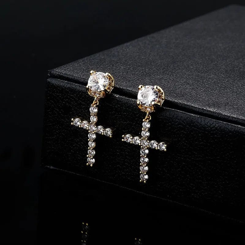 VVS Jewelry hip hop jewelry 14k Yellow Gold 14K Solid Gold Cross Round Moissanite Earrings