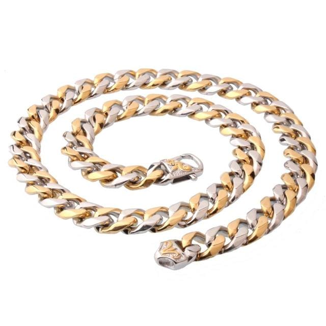 VVS Jewelry hip hop jewelry 15mm / 30 Inch VVS Jewelry Stainless Steel Two-tone Curb Cuban Chain + FREE bracelet