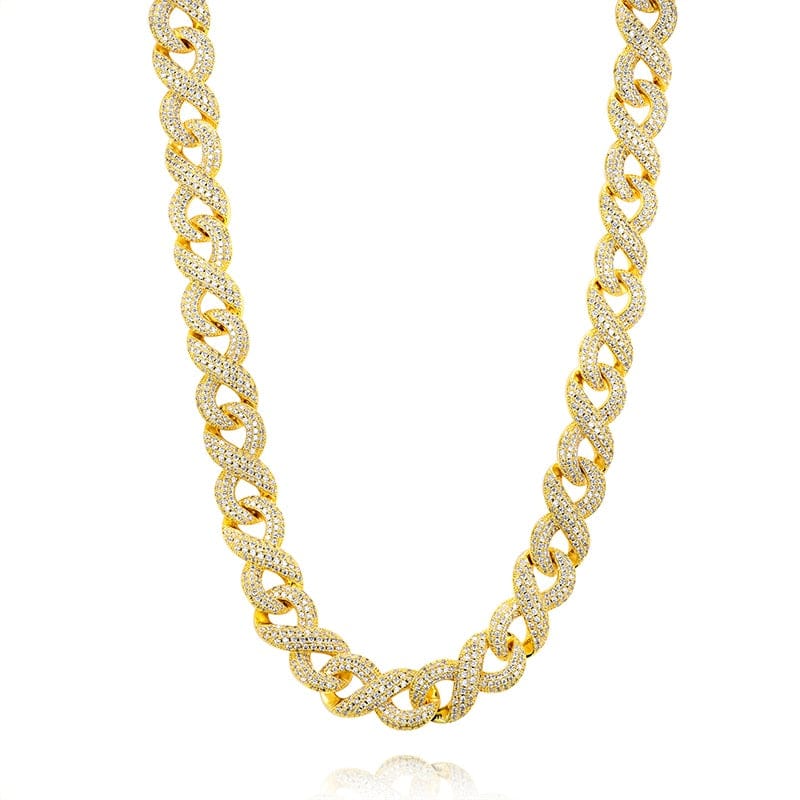 VVS Jewelry hip hop jewelry 16mm Gold Infinity Prong  Cuban Chain plus FREE Bracelet