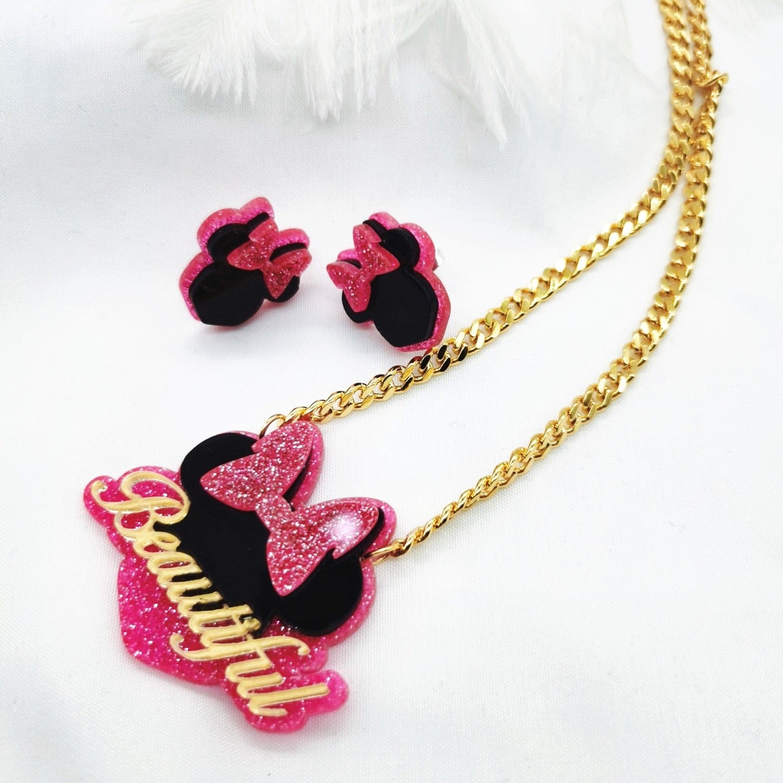 VVS Jewelry hip hop jewelry 18 Inches Custom Name Minnie Mouse Kid's Necklace with FREE Minnie Studs