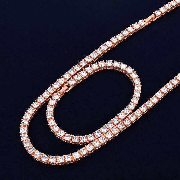 VVS Jewelry hip hop jewelry 200000162 Rose gold / 7" / 22" 18k Gold/Silver Tennis Chain + FREE Tennis Bracelet Bundle
