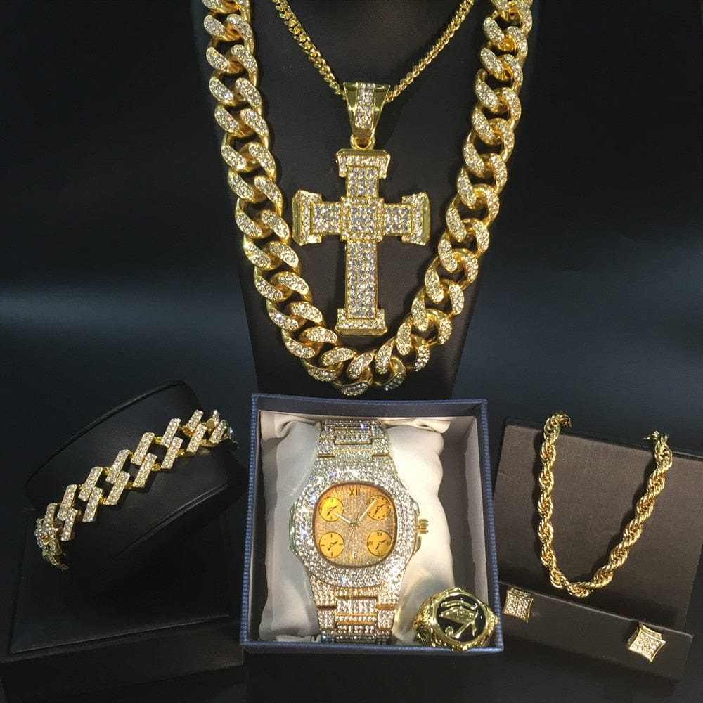 VVS Jewelry hip hop jewelry 22inch Swag Cross All In Drip Set