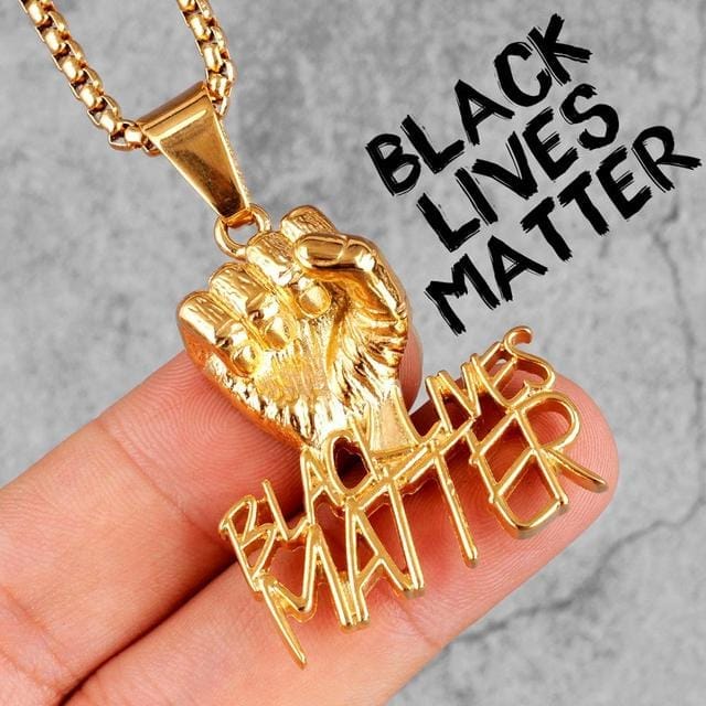 VVS Jewelry hip hop jewelry 24" Black Lives Matter Fist Gold Pendant Necklace