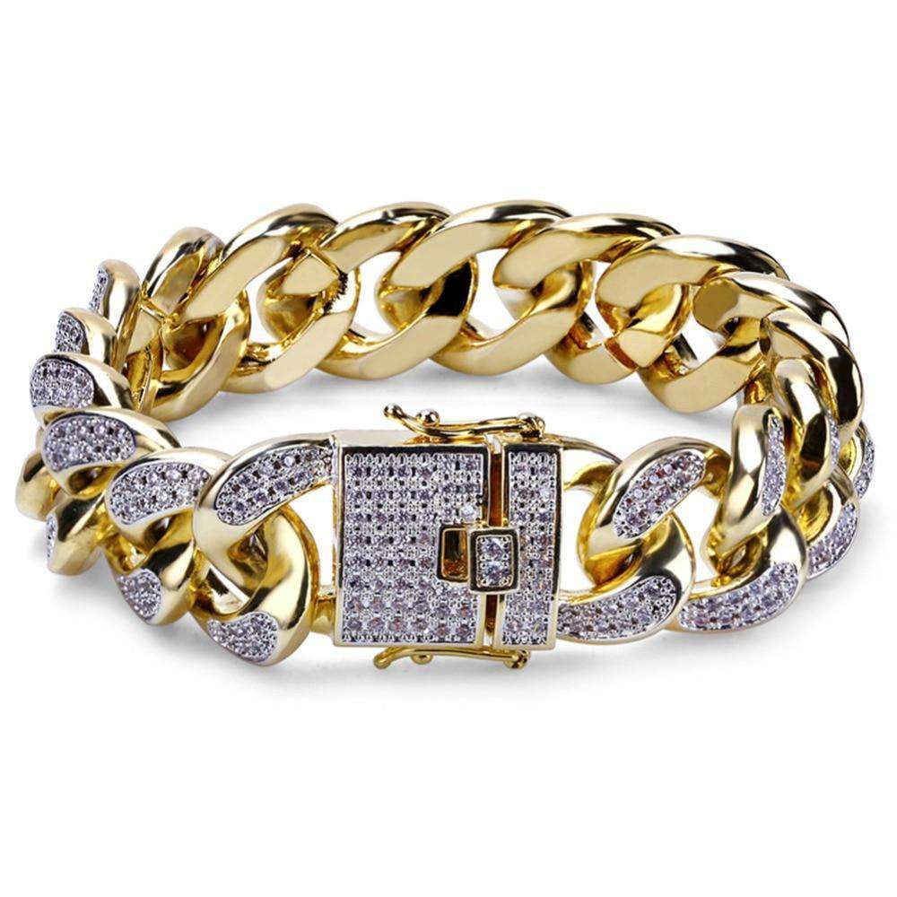 VVS Jewelry hip hop jewelry 24k Gold Plated/Silver Miami Cuban Chain Bracelet