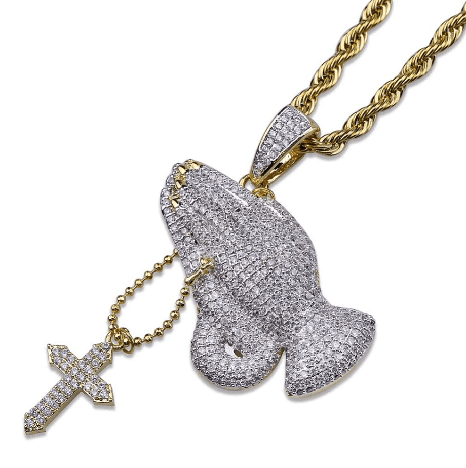 VVS Jewelry hip hop jewelry 30 Inch Iced Praying Hands Pendant Chain