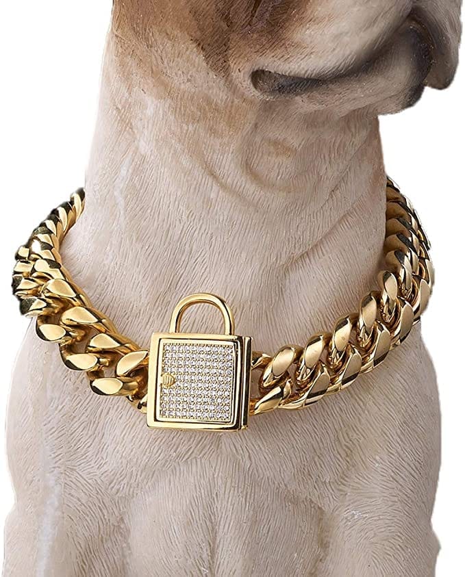 VVS Jewelry hip hop jewelry 30 inch VVS Jewelry 18k Gold 14mm Luxury Cuban Link Dog Collar