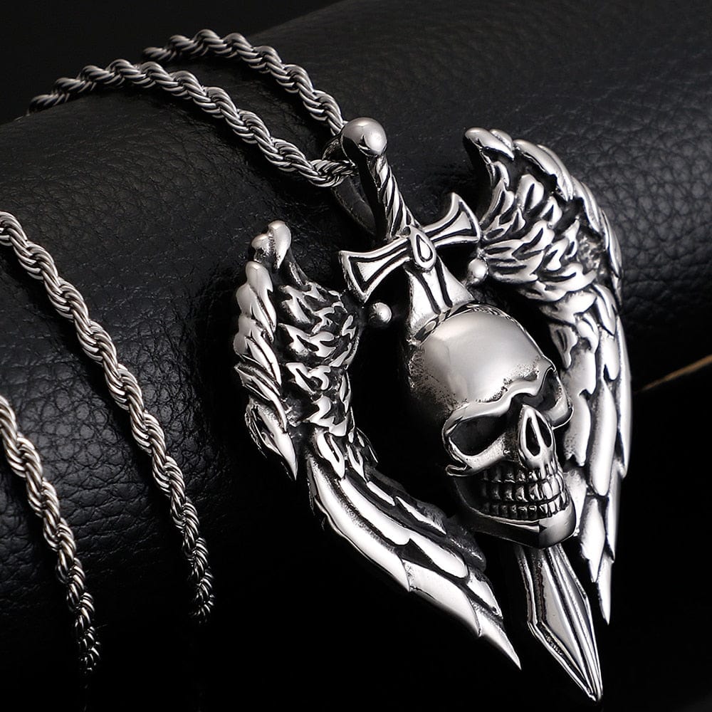 VVS Jewelry hip hop jewelry 316L Stainless Steel Vintage Skull Sword Wings Pendant