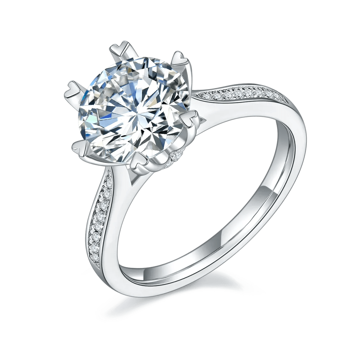 VVS Jewelry hip hop jewelry 4.5 3CT S925 Sterling Silver 6-Prong Cathedral Heart Engagement Ring