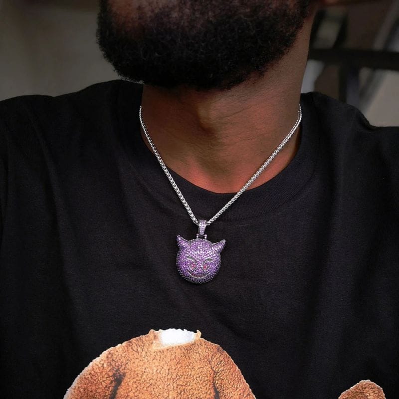 VVS Jewelry hip hop jewelry 4mm Tennis Chain / 24 Inch VVS Jewerly Iced Purple Devil Emoji Necklace