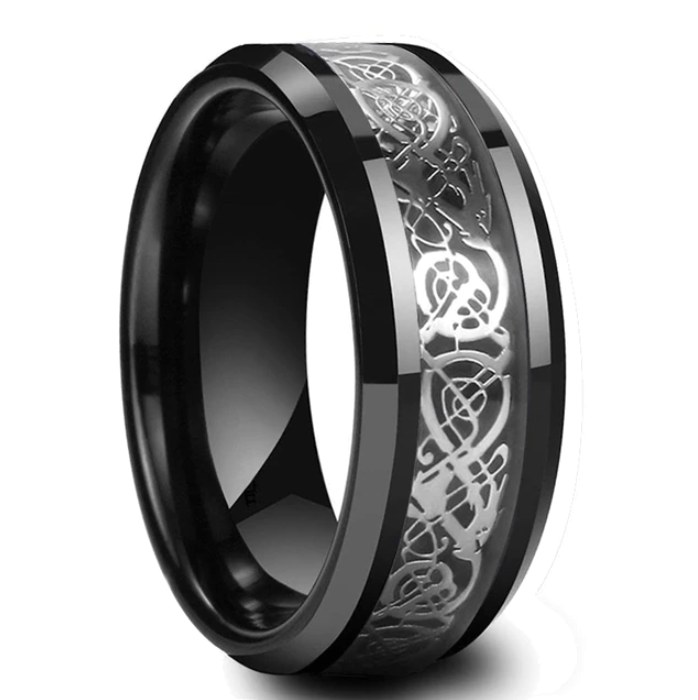 VVS Jewelry hip hop jewelry 6 8MM Black Tungsten Men's Wedding Band with Silver Celtic Dragon Inlay