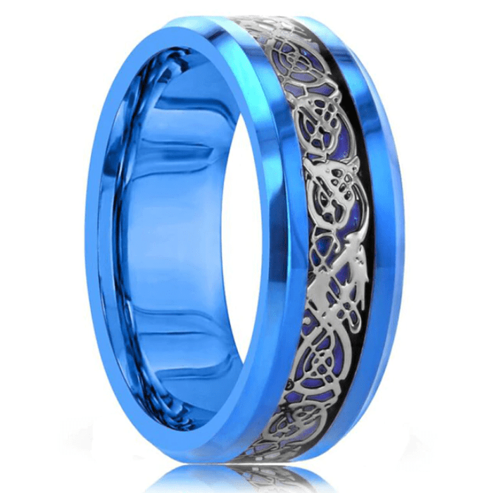 VVS Jewelry hip hop jewelry 6 8MM Blue Tungsten with Silver Celtic Dragon Inlay