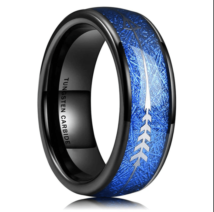VVS Jewelry hip hop jewelry 6 Tungsten Carbide 8MM Black Ring Blue Meteorite Inlaid Arrow Wedding Jewelry