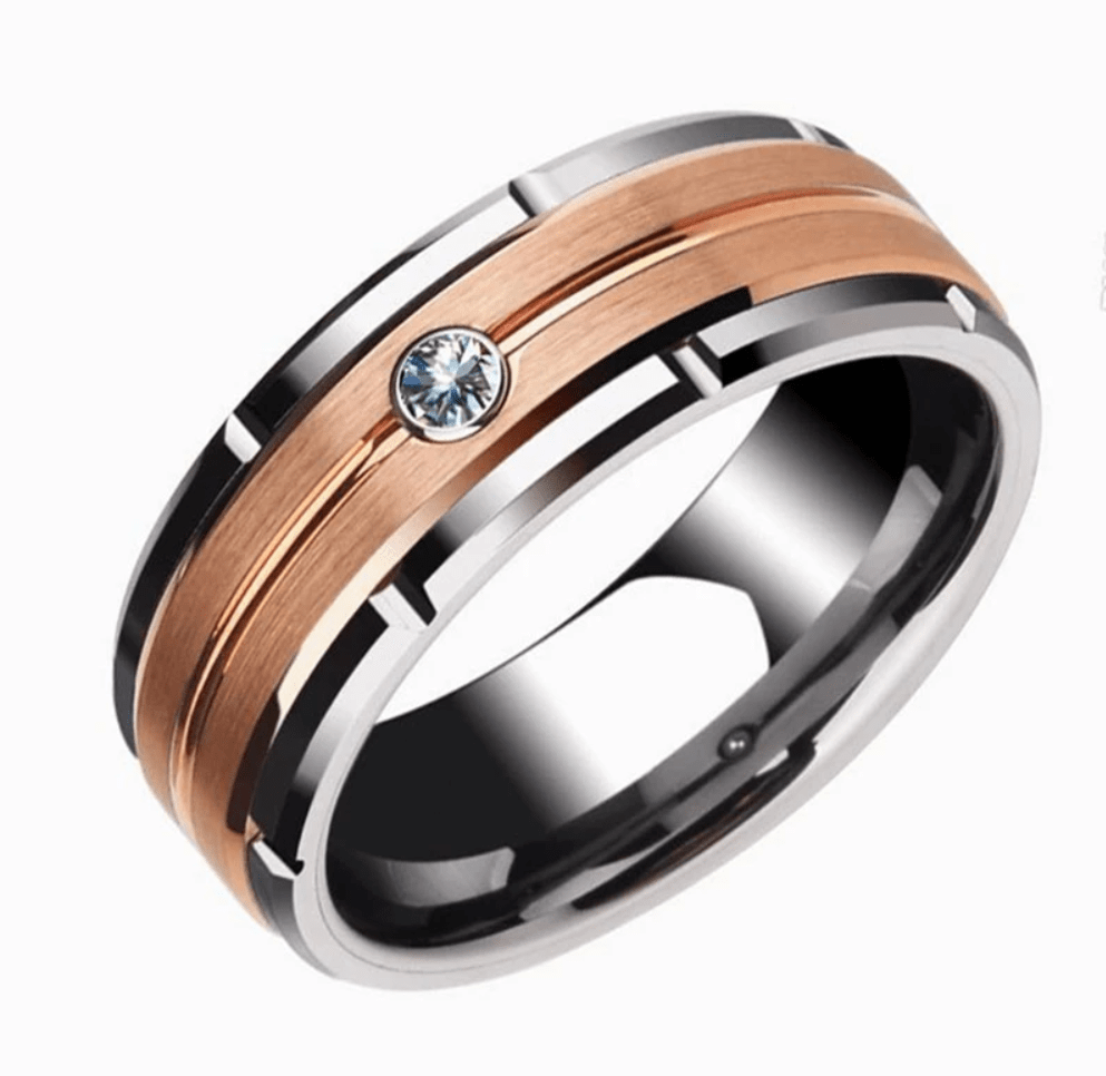 VVS Jewelry hip hop jewelry 6 Tungsten Carbide Ring 8MM Rose Gold and Silver Wedding Band