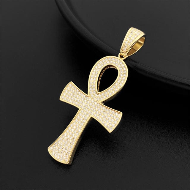 VVS Jewelry hip hop jewelry 60cm rope chain / Gold color Round Ankh Cross S925 Silver Moissanite Iced Pendant Necklace