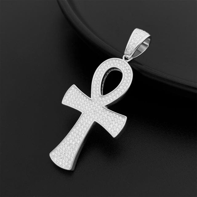 VVS Jewelry hip hop jewelry 60cm rope chain / Silver color Round Ankh Cross S925 Silver Moissanite Iced Pendant Necklace