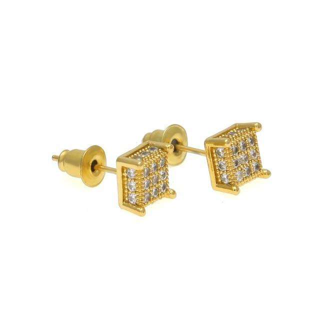 VVS Jewelry hip hop jewelry 7mm Gold Thin Square Bling Geometric Stud Earrings