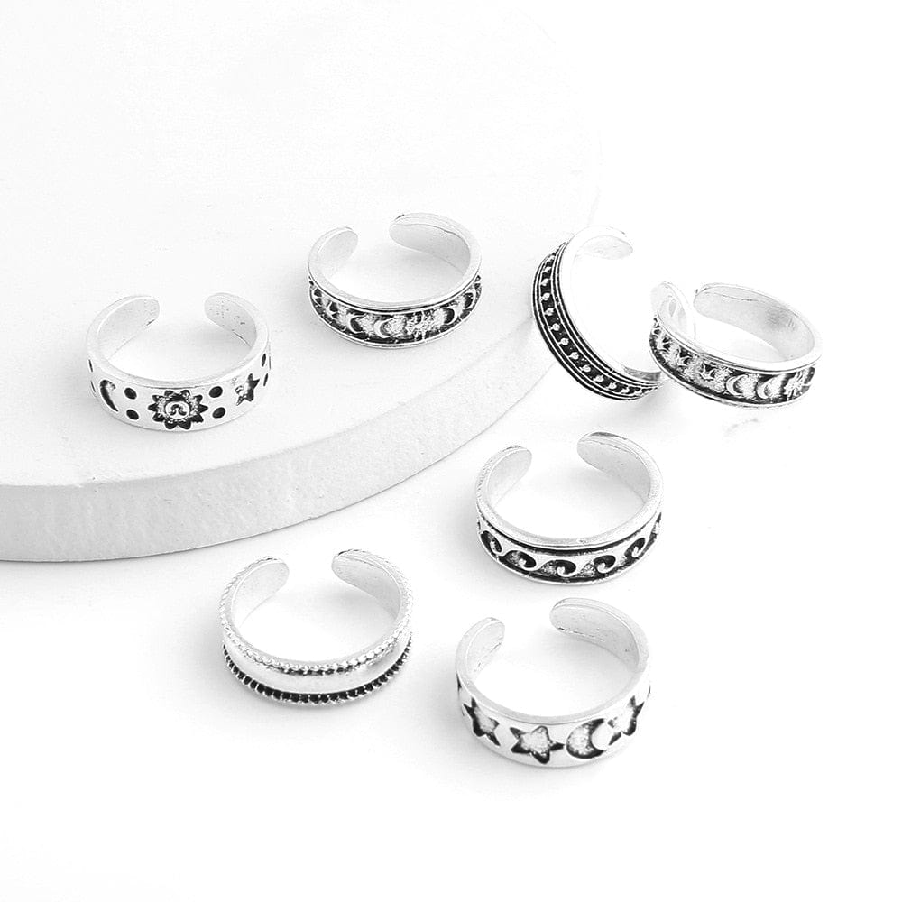 VVS Jewelry hip hop jewelry 7pc Set Retro Toe Rings