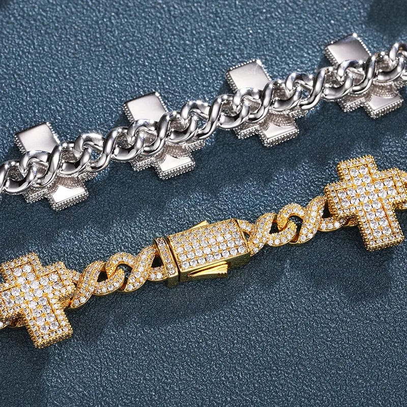 VVS Jewelry hip hop jewelry 8mm VVS Moissanite Fully Iced Cross Cuban Chain