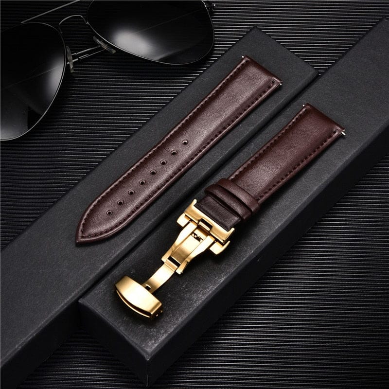VVS Jewelry hip hop jewelry 9 / 20mm Smooth Calfskin Leather Watchstrap