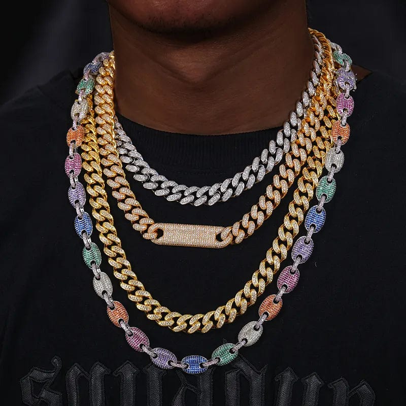 VVS Jewelry hip hop jewelry 925 Sterling Silver 12mm VVS Moissanite Rainbow G-Link Cuban Chain