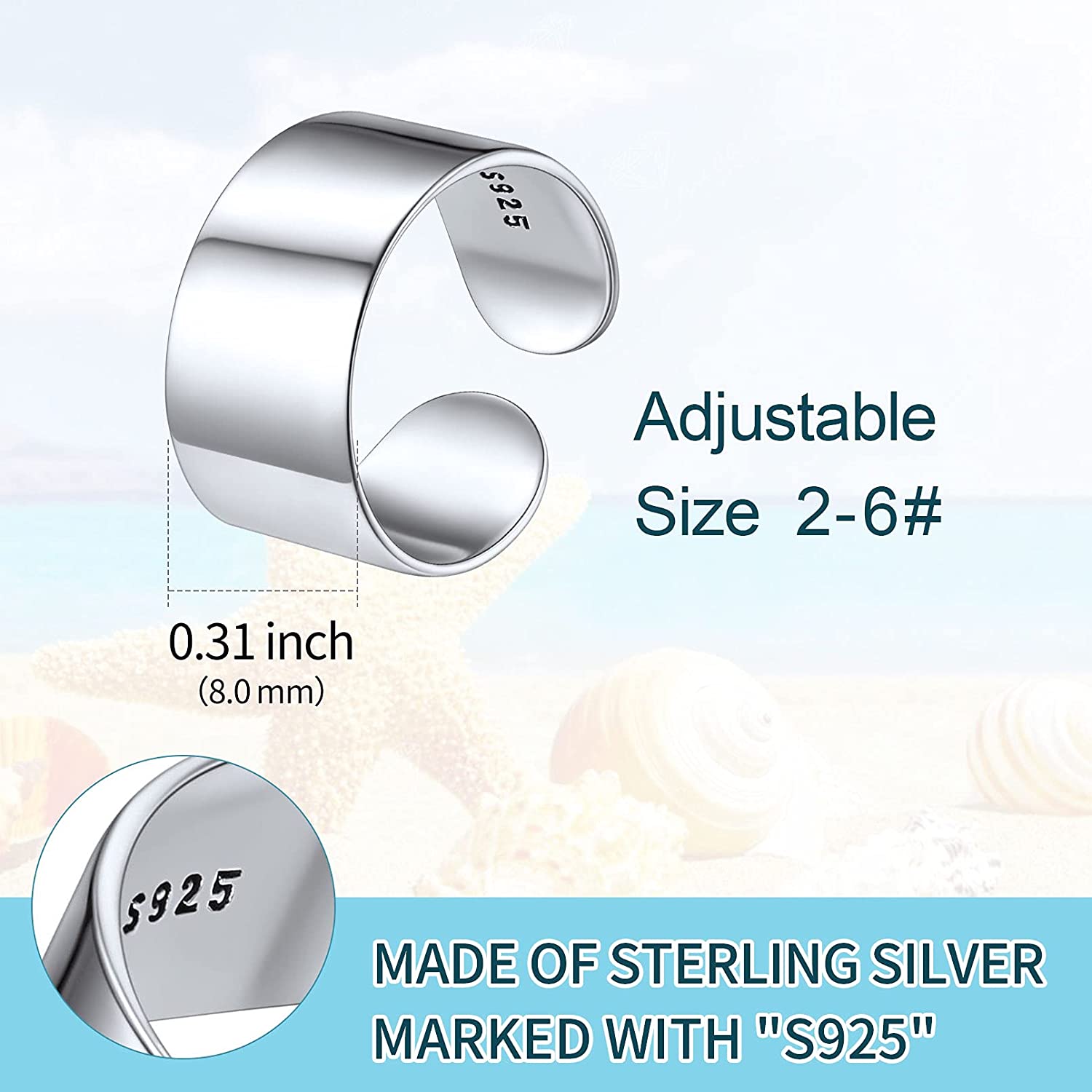 VVS Jewelry hip hop jewelry 925 Sterling Silver 8MM Minimalist Toe Rings